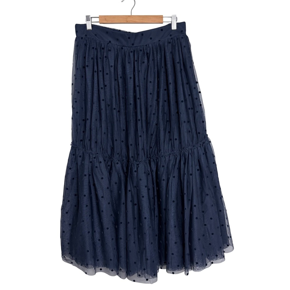 NEW Boden Navy Blue Polka Dot Tulle Tiered Full Lined Midi Skirt US 12P Occasion